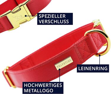 Стильний нашийник для собак VELVETIER з веганської мікрофібри, червоний, розмір M/L (41-63 см)