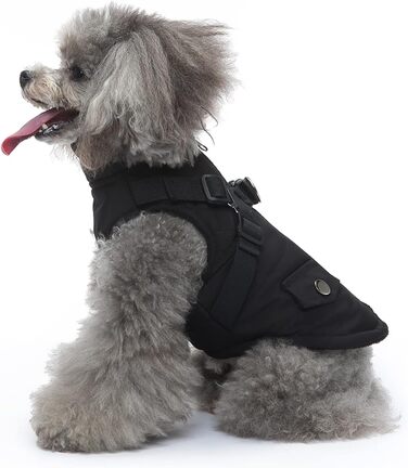 Тепла куртка для собак, 2-в-1, без тяги, для цуценят та собак середніх розмірів, чорна