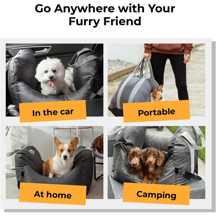 Підвищення для собак у машину FUNNYFUZZY: зручне та безпечне місце для маленьких собак, з кишенями та поводом, знімний наповнювач, 2 місця, нейлон