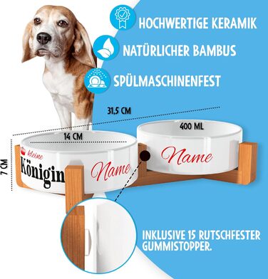 Персоналізована миска для собак OWLBOOK з ім'ям - подвійна керамічна миска з бамбуковим каркасом, 300 мл