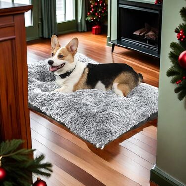 М'яке собаче ліжко для великих та середніх собак, плюшеве крісло-подушка для собак, товсті собачі матраци з неслизьким дном, пухнасте ліжко для домашніх тварин, можна прати та заспокоює (сірий, 80x118 см)