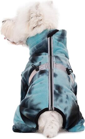 Зимовий теплий одяг для собак, флісовий комбінезон з регульованими лапами та D-подібним кільцем, для маленьких собак, колір Батик Блакитний, розмір S