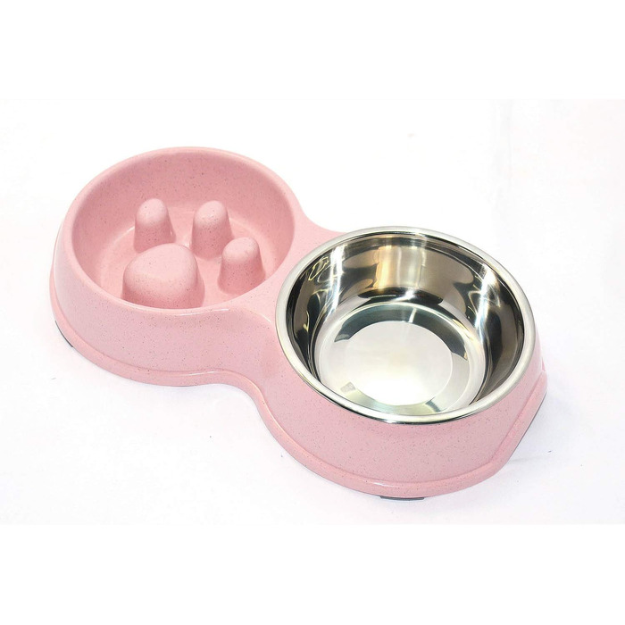 Миска для собак Frenchie Fress, нержавіюча сталь, інтерактивна, для повільного годування, екологічна, білий (рожевий)