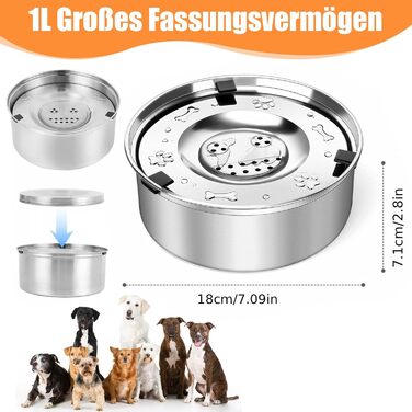 Миска для собак без розливання, нержавіюча сталь, плаваюча годівниця, протиковзаюче дно, для цуценят та кошенят, 1л