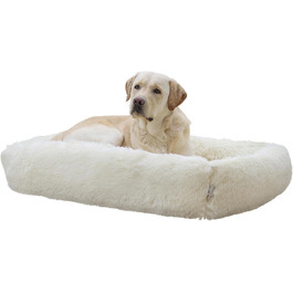 Лежак для собак і котів Kerbl Fluffy, м'який плюшевий, з бортиком, не ковзає, праний, 80x60x22 см, кремовий
