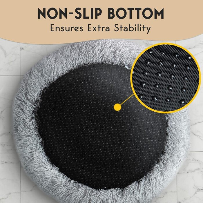 Крісло-лежанка для собак PetJett, середнього розміру, 76,2 см, у вигляді пончика, з антиковзким покриттям та можливістю прання, супер м'яке та пухнасте, кругле ліжко, знімає тривожність, преміум-комфорт для домашніх тварин, підходить для собак до (Д 76 x 