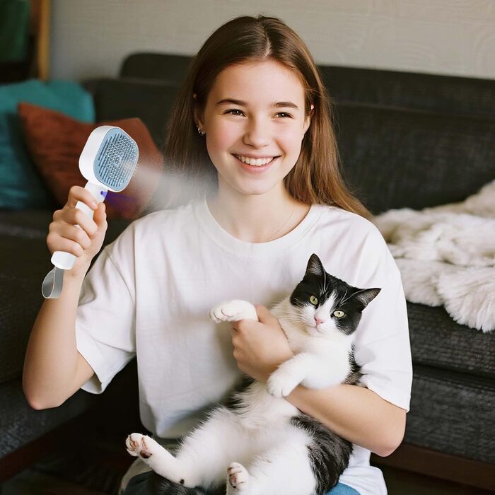 Бурштук для котів з парою, парова щітка для котів та собак, акумуляторна щітка для собак та котів з 2 рівнями розпилення, багатофункціональна щітка для догляду за шерстю, видалення шерсті та масаж