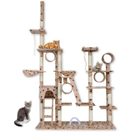 Кігтеточка BITUXX® для котів з будиночком та ігровим майданчиком, регульована висота 230-250 см (Бежевий / Лапка)