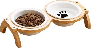 Набір мисок для котів та собак GmeDhc: 2 миски з кераміки на дерев'яній підставці