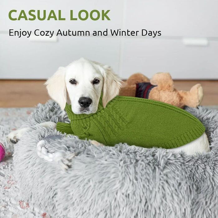 Теплий пуловер для собак Queenmore: Дакель, Французький бульдог, Бігль, Шнауцер (зелений, M)