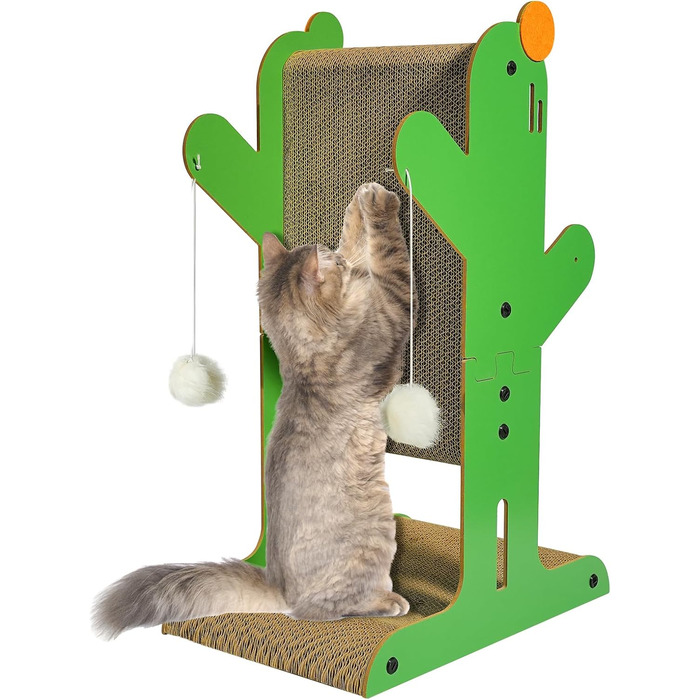 Кігтеточка YEMOO для котів, двостороння з картону, T-подібна, вертикальна, для захисту стін та диванів, з 3 сизалевих кульок та 2 плюшевих іграшок