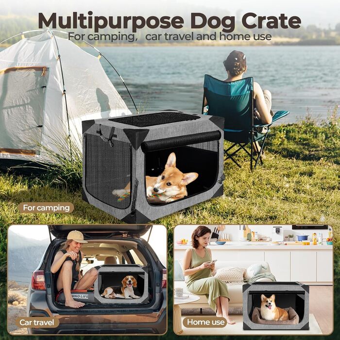 Складана переносна будка для собак великих порід, м'яка, для подорожей, для дому та вулиці, з міцним сітковим вікном (темно-сірий), 91.4 x 63.5 x 63.5 см