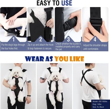 Рюкзак для тварин: переноска для собак, регульовані ніжки, чорний, S