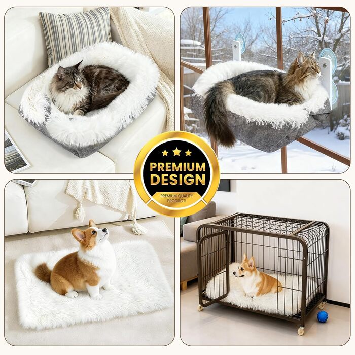 М'яке ліжко для котів, 60x45 см, плюшеве, для котів та маленьких собак, 2 в 1, тепле гніздо, ліжко-мішок, ковдра для котів, миється, розмір 91x71x3 см