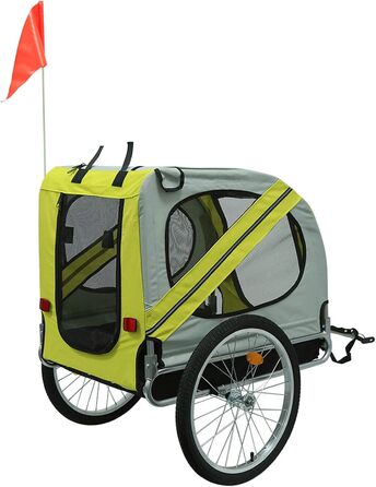 Складаний велозачіп для собак, Oxford-тканина, з ременем безпеки та прапорцем (137x73x90 см, жовто-сірий)