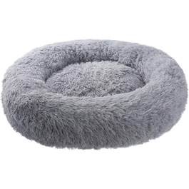 Кругле ліжко для собак PETSTUFF, нековзке, пране, світло-сіре, 60 см