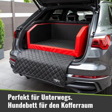 CopcoPet Лежанка для собак у багажник 70x55x38 см, штучна шкіра, захист багажника, водовідштовхувальна, стійка до подряпин, з захисним покривалом, червоно-чорна, 70x55 см