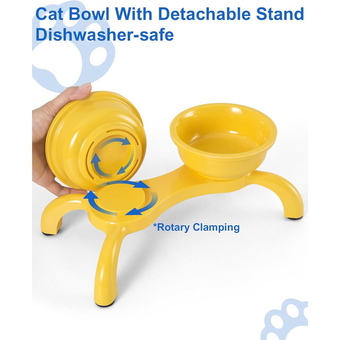 Набір мисок для котів з підняттям 2 шт. - Незламні миски для котів, автоматичне годування з меламіну, миється в посудомийній машині, широка основа з протиковзкими ніжками, миски, зручні для вусів, жовті Double