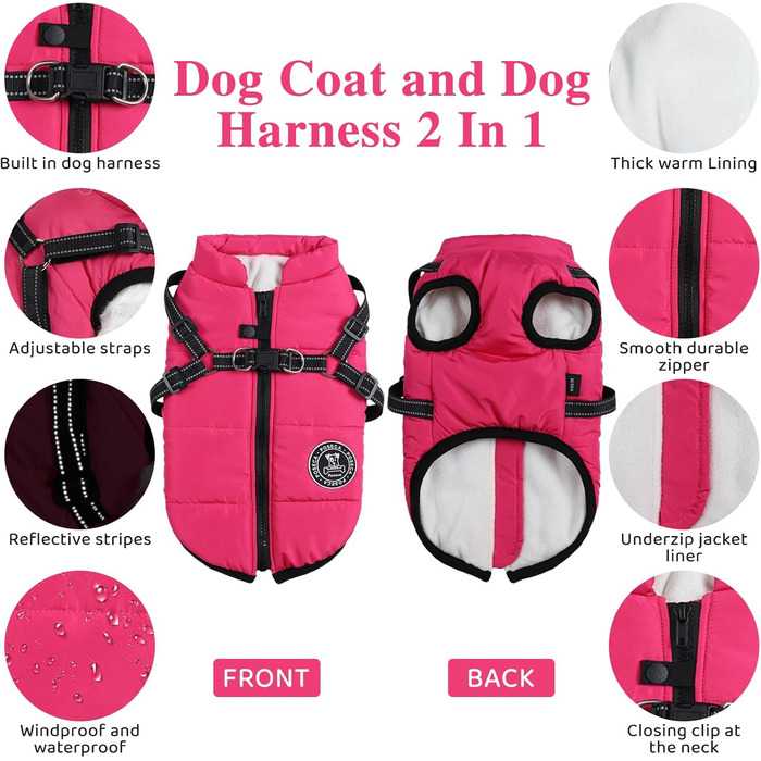Зимня куртка для собак - водонепроникний теплий халат для маленьких, середніх та великих собак (зелений, 5XL, рожевий)