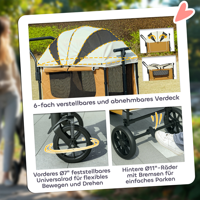 PawHut Коляска для собак Dogs Buggy Складна для собак і кішок до 30 кг Cat Buggy з подушками сітчасті вікна 2 двері Сумка для зберігання Коляска для кішки Buggy Brown | Аосом