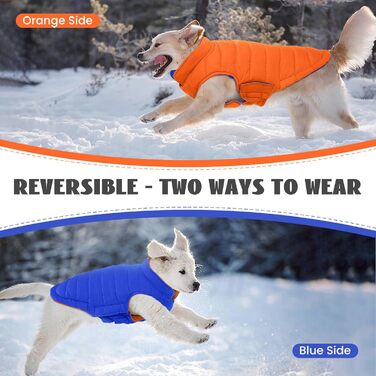Зимовий теплий водонепроникний одяг для собак великих порід Lelepet, вітрозахисна куртка з клямками, оранжевий/синій, 3XL