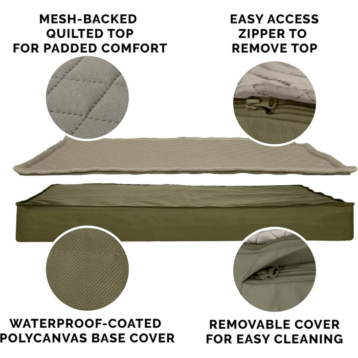 Гірчичне собаче ліжко Furhaven з охолоджуючим гелем, водонепроникне, для собак середніх та маленьких порід (до 15,9 кг), знімний, пральний чохол, для дому та вулиці, розмір L (102 x 81 x 10 см)