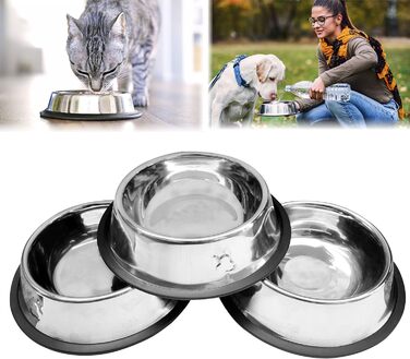 Набори мисок для котів VORX з нержавіючої сталі з антиковзким гумовим дном, 15 см, 3 шт.