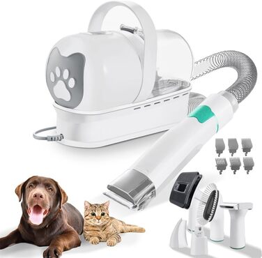Професійний набір для грумінгу собак та котів: машинка для стрижки з пилососом, щітка, 6 інструментів, 13000 Pa, тиха робота, видалення шерсті