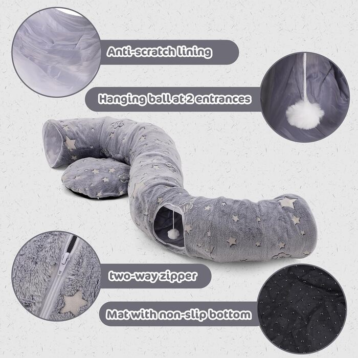 Туннель для котів з ліжком, великий, м'який, круглий, для дому