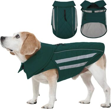 Зимовий теплий куртка для собак Pitbull, водонепроникний, вітронепроникний, світловідбиваючий, регульований, з флісовою підкладкою, для активного відпочинку, колір зелений, розмір XL