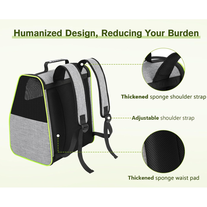 Рюкзак для кота Pecute з сітчастим вікном, переноска для тварин, сірий, до 6 кг