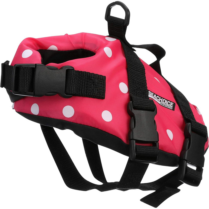 Світшот для собак Seachoice 86260 - рятувальний жилет для собак, регульований, з ручкою, розмір XXS, до 2,7 кг (рожевий у горошок)