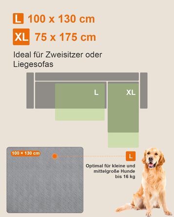 Водонепроникний килимок для собак, захист дивану та авто, 130x100 см, сірий CTH017G