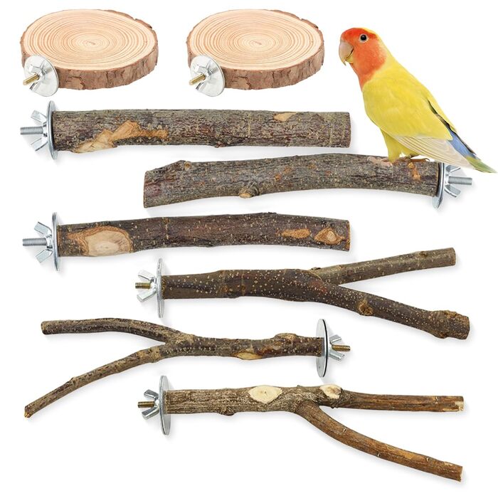 Набір аксесуарів для пташника: 8 дерев'яних жердовок для хвилястих попугайчиків та інших птахів