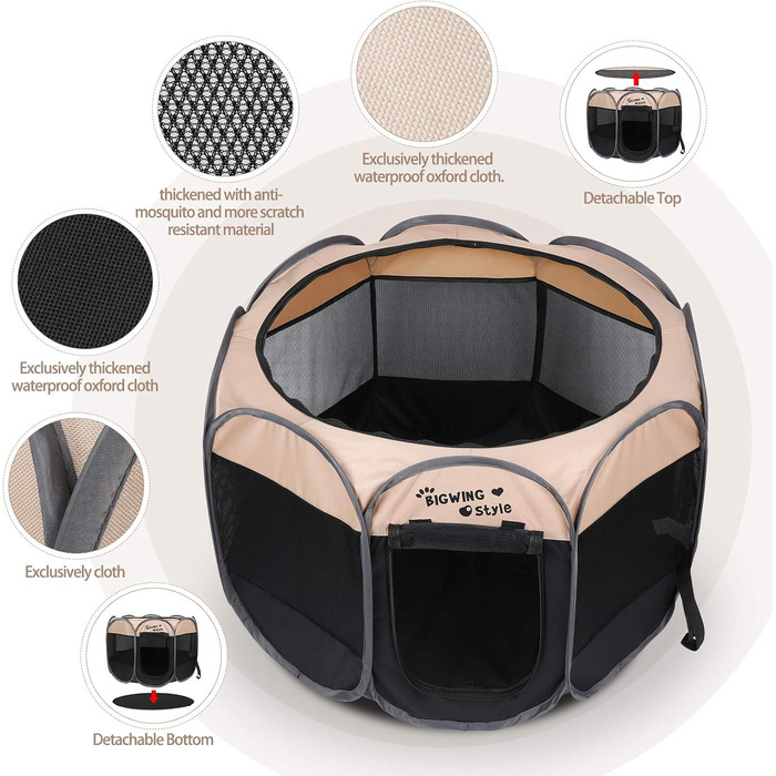 Вольєр для собак та котів BIGWING Style XL, бежевий: вольєр-забіг для цуценят, переноска для тварин, водовідштовхувальне накриття