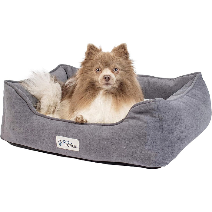 Ліжко для собак і котів PetFusion Calming Cuddler, антистрес, середній розмір, знімна ковдра, CertiPUR-US меморі пін, сіро-слонова кістка