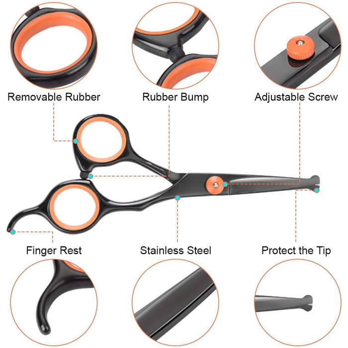 Набір ножиць для грумінгу собак, 7-в-1. Безшумні ножиці для догляду за шерстю собак та котів з безпечними закругленими кінцями