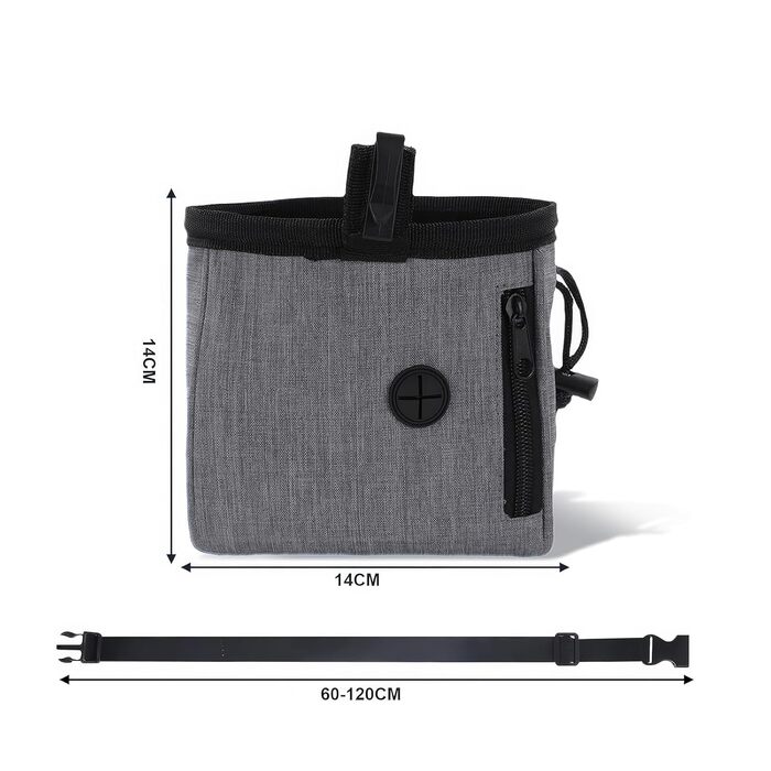 Сумка для корму для собак, сумка для тренувань, сумка для ласощів для собак, багатофункціональна сумка для корму з диспенсером для пакетів для вигулу (сіра)