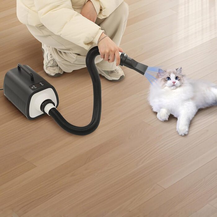 Пылесос для шерсти собак и кошек с LED-дисплеем и сенсорным управлением, 9 скоростей, вентиляция и регулировка температуры, 3 насадки, для зоомагазинов и ветеринарных клиник (черный)
