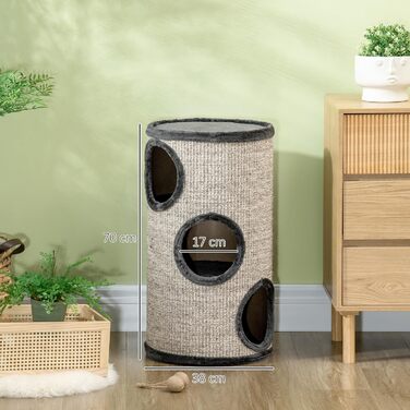 Котячий будиночок PawHut 70 см, 3-ярусний, з плюшевим обідком, сірий - когтеточка для котів