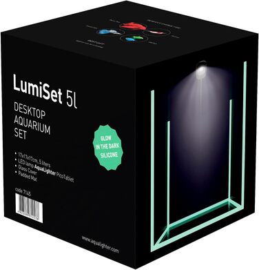 Nano-акваріум COLLAR AquaLighter LumiSet 5 л з ультрапрозорого скла, підсвічуванням LED, з підкладкою та кришкою