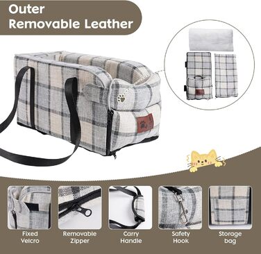 Автокрісло для собак та котів, середньої консолі, стабільне, з ременем, знімний, миючий, для собак та котів середніх порід до 6 кг (у клітинку)