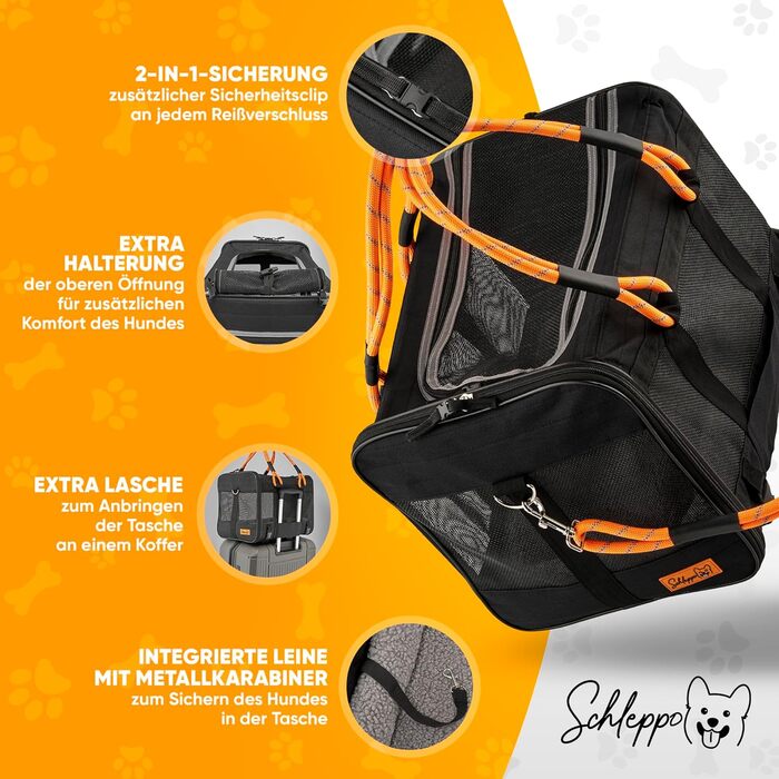 Транспортна сумка для собак Schleppo, 7 кг, дихаюча - для автомобіля та дому - водовідштовхувальна та безпечна - також підходить для транспортування котів - переноска для собак