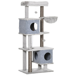 PawHut Cat Tree 142 см Котяче дерево з печерами та платформами, Сизалева колона, іграшка, захист від нахилу, сірий для активних котів