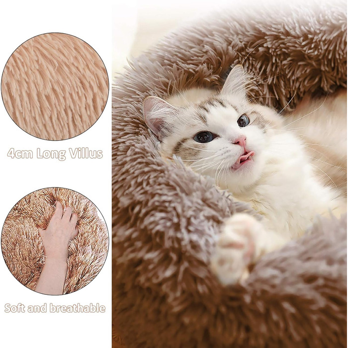 Кругла м'яка лежанка для тварин 60 см - ідеальна для собак та котів. Лежанка-бублик, хакі.