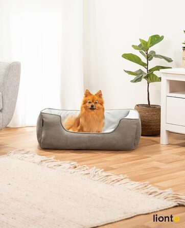 Ліжко для собак Lionto 2-в-1 з комфортним входом, м'яке домашнє ліжко для тварин, підходить для собак та котів, 80x60 см, подушка для собак у легкому догляді з ефектом замші, сірий L 80 x W 60 x H 26 см Темно-сірий/Світло-сірий