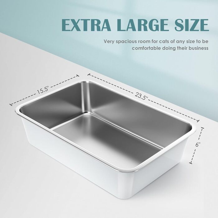 Великий котячий туалет із нержавіючої сталі IKITCHEN 60×40×15 см — металевий лоток для котів і кроликів, без запаху, антипригарний, стійкий до плям та іржі, з нековзкою гумовою основою