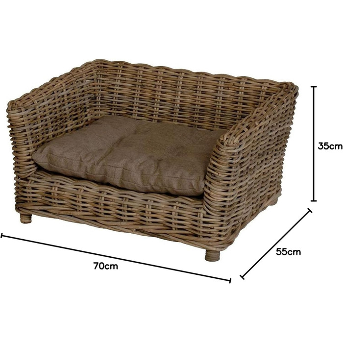 Корзина для собак з натурального ротангу з подушкою, велика (XL/L)