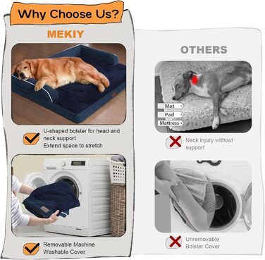 Ортопедичне лежанка для собак середніх порід, водонепроникна, блакитна, знімний чохол, 71x53x15 см