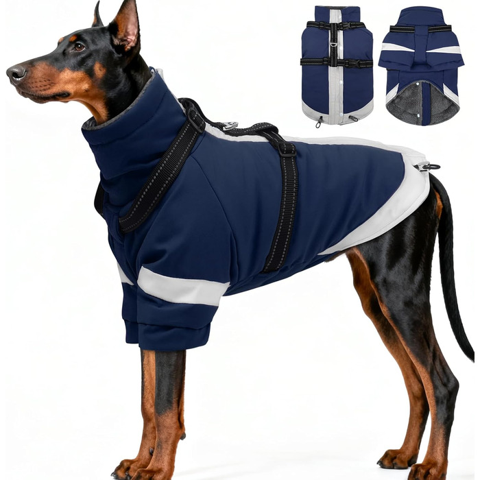 Зимовий теплий одяг для собак з інтегрованим шлейкою, рогатим коміром та рукавами, водовідштовхуючий, світловідбиваючий, для нічного часу, теплий одяг для цуценят на сніг та холодну погоду, Чихуахуа, Рожевий XS (Обхват грудей 35 см), Морський блакитний XX